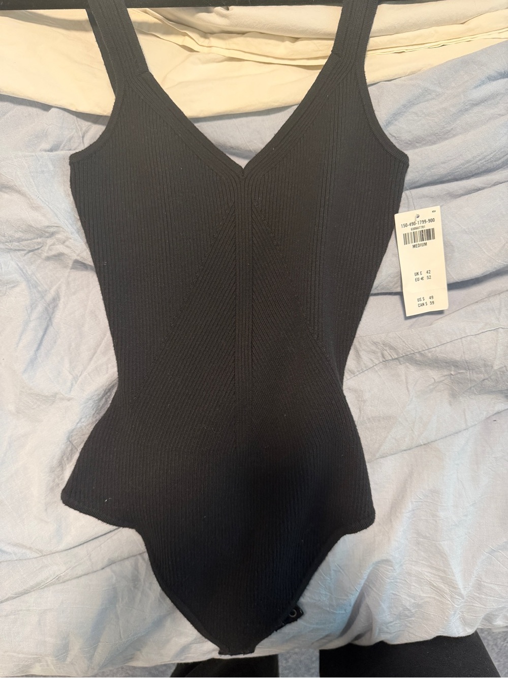 NWT Abercrombie & Fitch Black Ribbed V-Neck Bodysuit